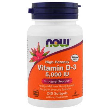 Now Foods, vitamina D-3, 5.000 UI, 240 cápsulas softgel