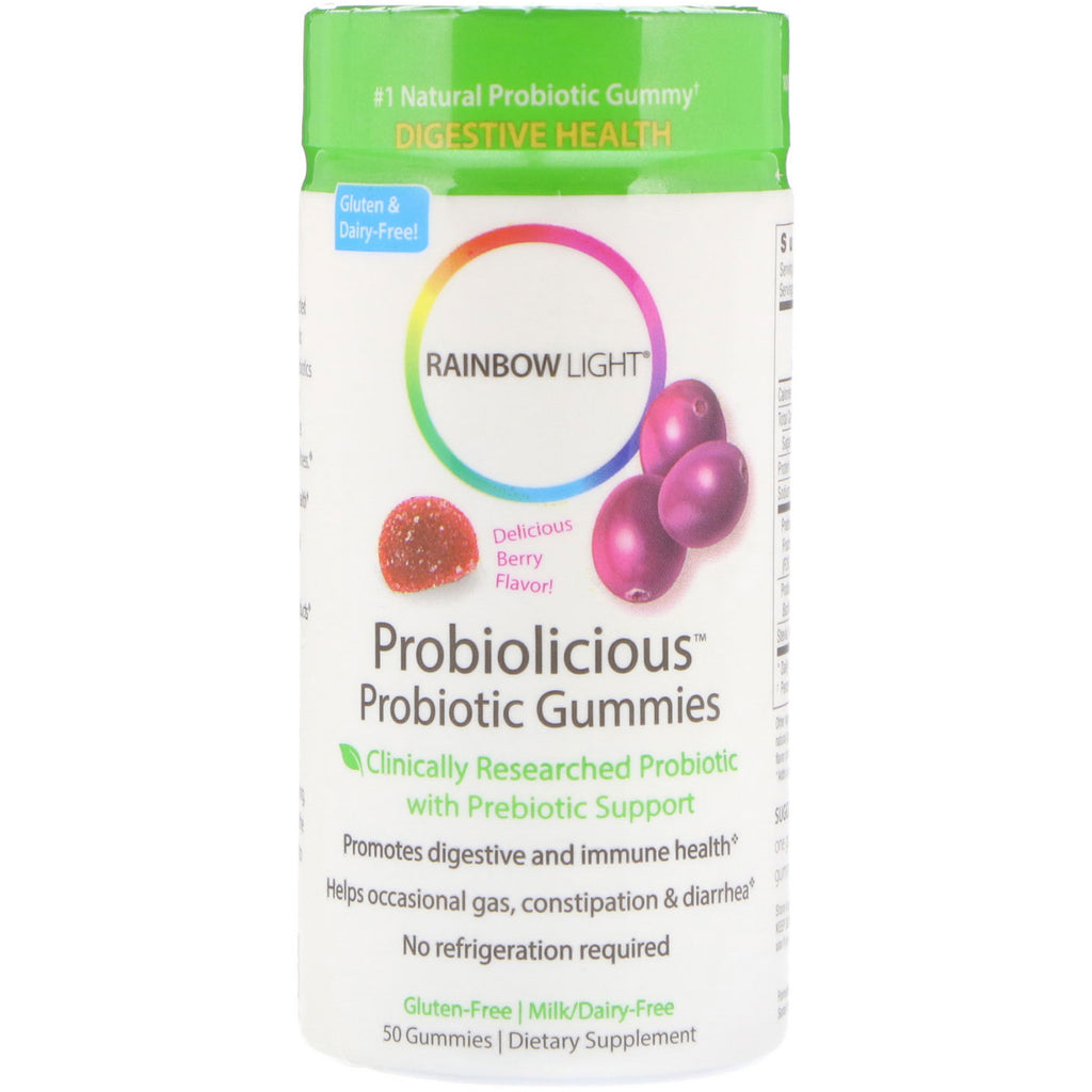 Rainbow light, gomas probióticas probióticas, delicioso sabor de frutas vermelhas, 50 gomas