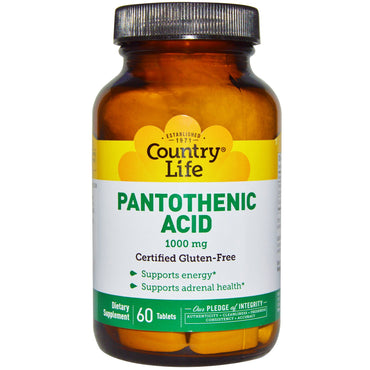 Country Life, acid pantotenic, 1000 mg, 60 tablete