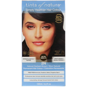 Tints of Nature, Coloración permanente del cabello, Castaño más oscuro natural, 2N, 4,4 fl oz (130 ml)