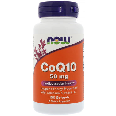 Now Foods, CoQ10, cu seleniu și vitamina E, 50 mg, 100 capsule moi