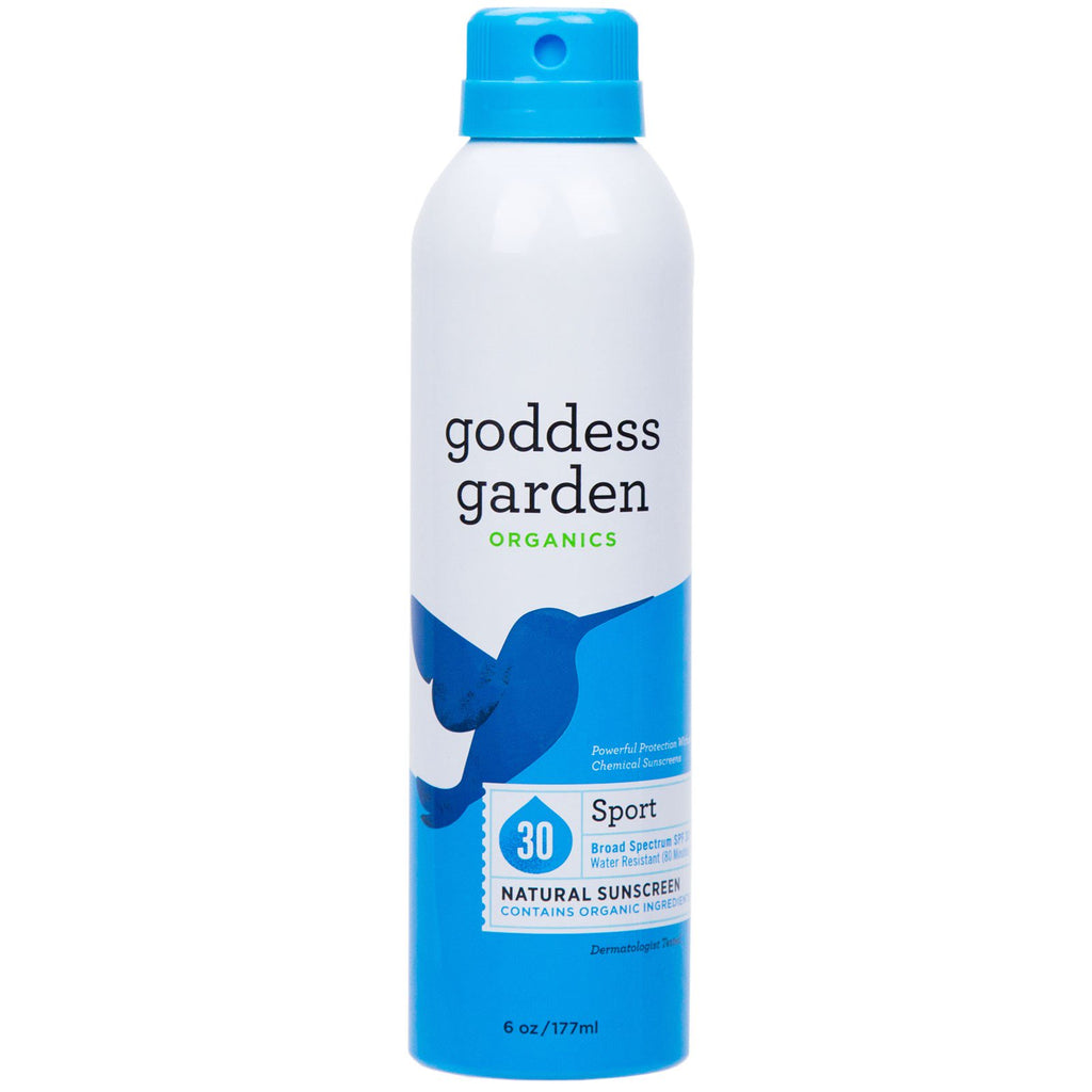 Goddess Garden, s, naturlig solcreme, sport, spray, SPF 30, 6 oz (177 ml)