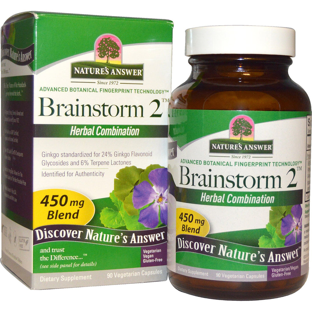 Nature's Answer, Brainstorm 2, combinación de hierbas, 450 mg, 90 cápsulas vegetarianas