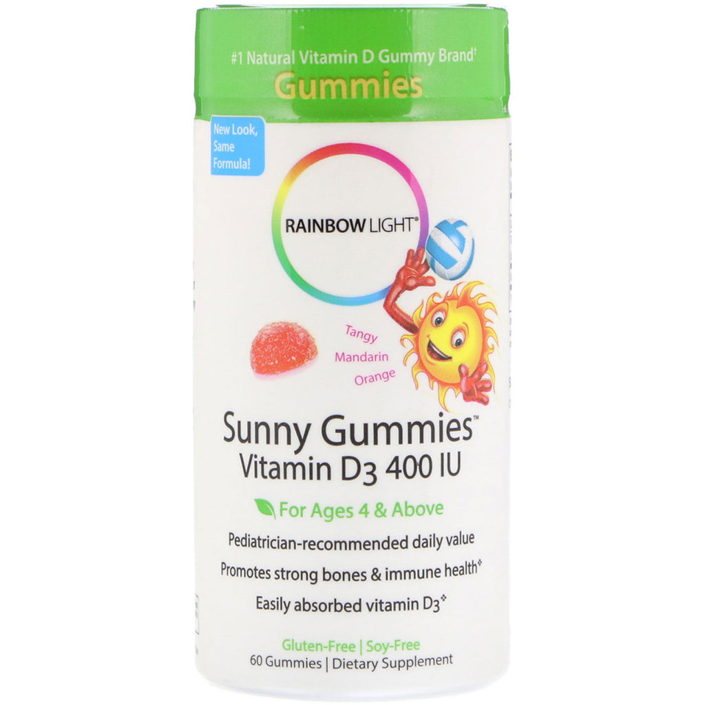 Rainbow Light, Sunny Gummies, vitamina D3, mandarina, 400 UI, 60 gomitas