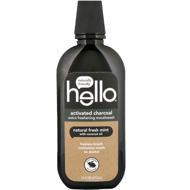 Hello Aktivkohle Extra erfrischendes Mundwasser Natürliche frische Minze 16 fl oz (473 ml)