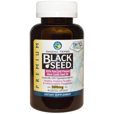 Amazing Herbs, Graines noires, 500 mg, 90 gélules molles