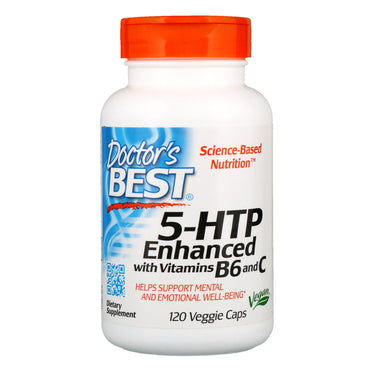 Doctor's Best, 5-HTP, Aprimorado com Vitaminas B6 e C, 120 Cápsulas Vegetais