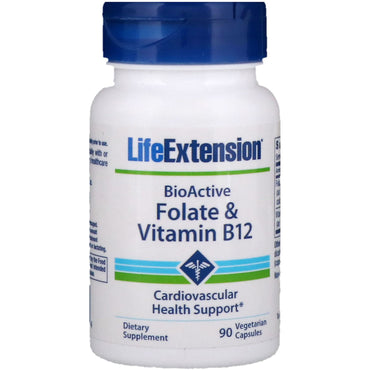 Life Extension, bioactif, folate et vitamine B12, 90 capsules végétariennes