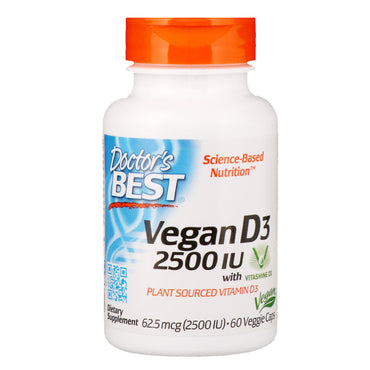 Doctor's Best, vegansk D3 med Vitashine D3, 2.500 IE, 60 grøntsagskapsler