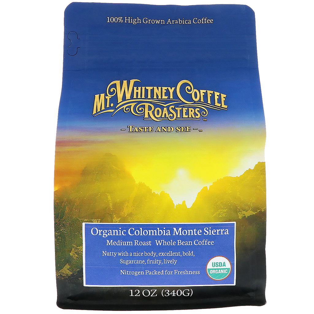 Mt. Whitney Coffee Roasters, Colombia Monte Sierra, medelrostat hela bönkaffe, 12 oz (34 g)