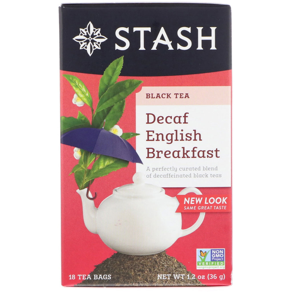 Stash Tea, té negro, desayuno inglés descafeinado, 18 bolsitas de té, 36 g (1,2 oz)