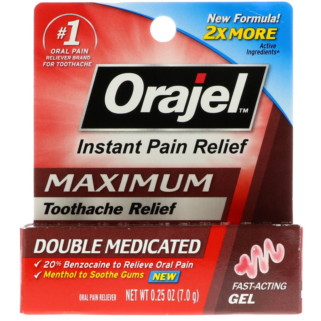 Orajel, maksimal styrke tannpine smertelindring, dobbel medisinert gel, 0,25 oz (7,0 g)