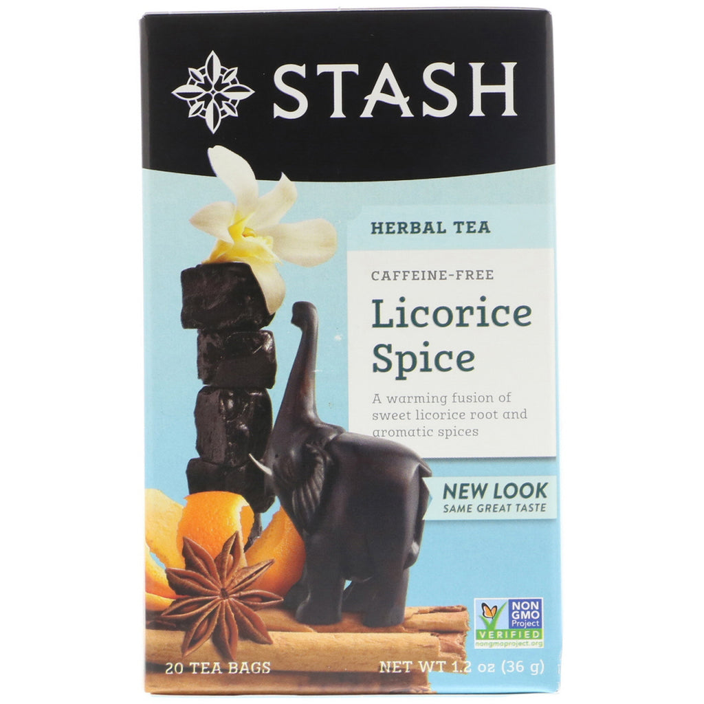 Stash Tea, ceai de plante, condimente de lemn dulce, fără cofeină, 20 pliculete de ceai, 1,2 oz (36 g)