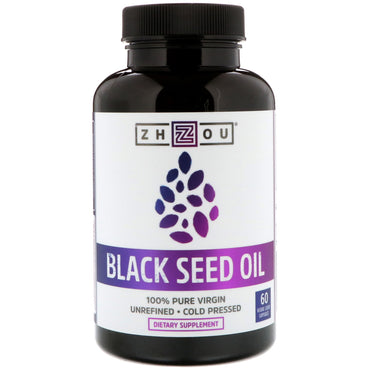 Zhou Nutrition, aceite de semilla negra, 60 cápsulas vegetales.