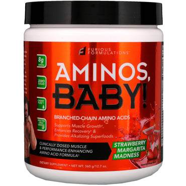 FURIOUS FORMULATIONS, Aminos Baby !, Acides aminés à chaîne ramifiée, Strawberry Margarita Madness, 12,7 oz (360 g)
