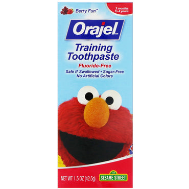 Orajel, セサミストリート トレーニング歯磨き粉、フッ化物不使用、3 か月～4 歳用、ベリーファン、1.5 オンス (42.5 g)