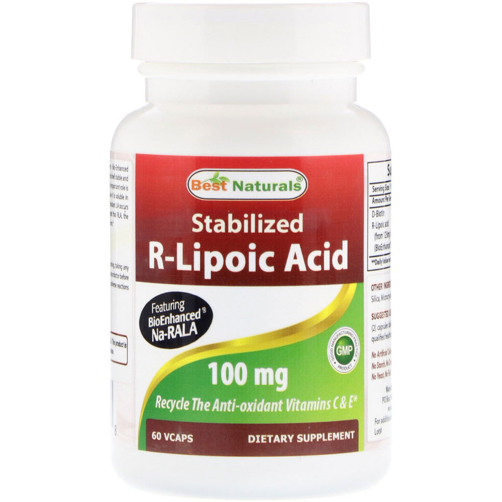 Best Naturals, Ácido R-lipoico estabilizado, 100 mg, 60 VCaps