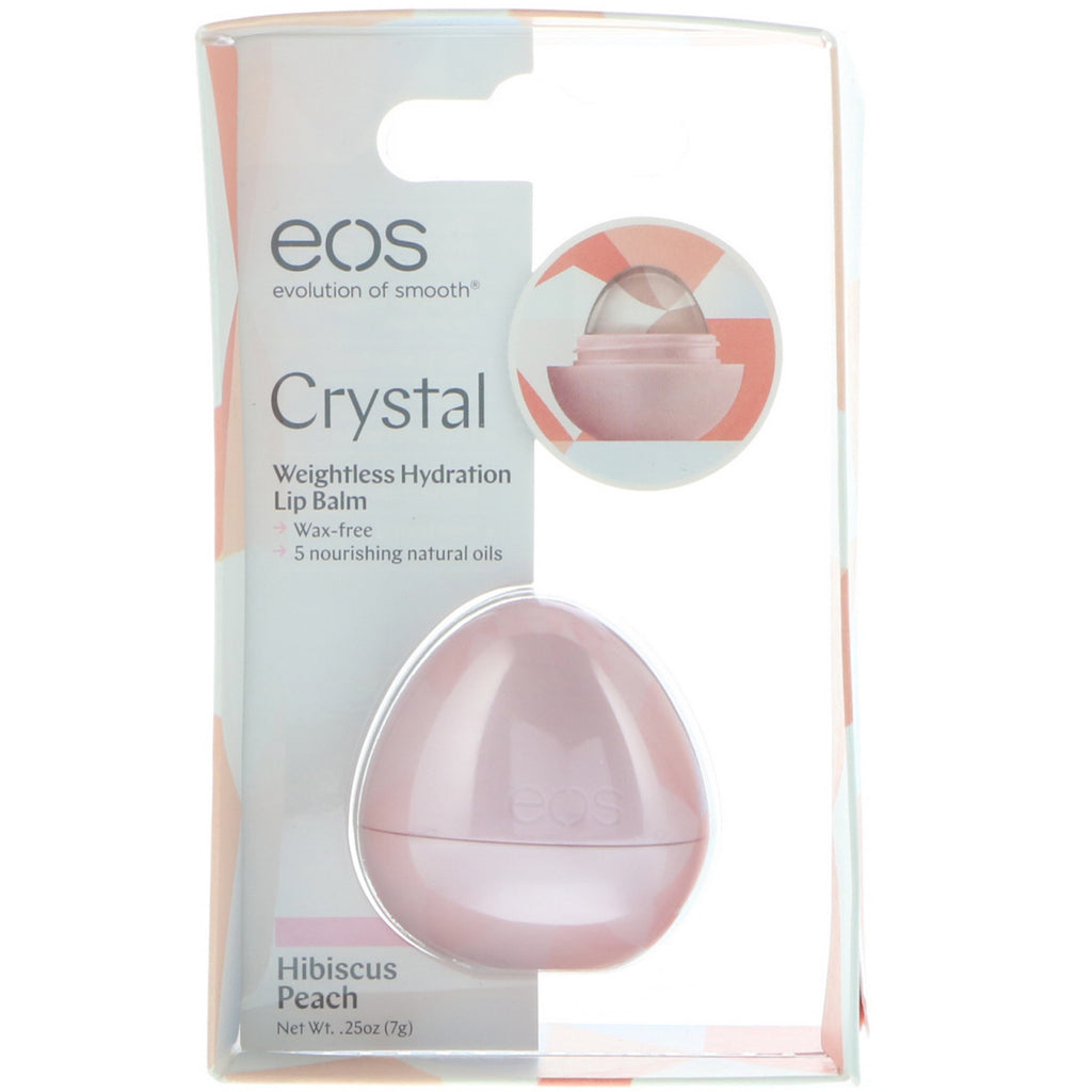EOS, Crystal, ลิปบาล์ม Weightless Hydration, Hibiscus Peach, 0.25 ออนซ์ (7 ก.)