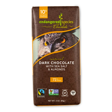 Chocolate de especies en peligro de extinción, chocolate amargo natural con sal marina y almendras, 3 oz (85 g)