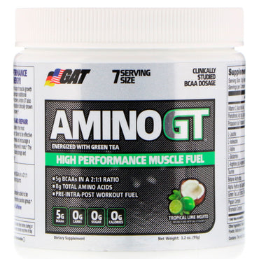 GAT, Amino GT، وقود العضلات عالي الأداء، موهيتو الليمون الاستوائي، 3.2 أونصة (91 جم)