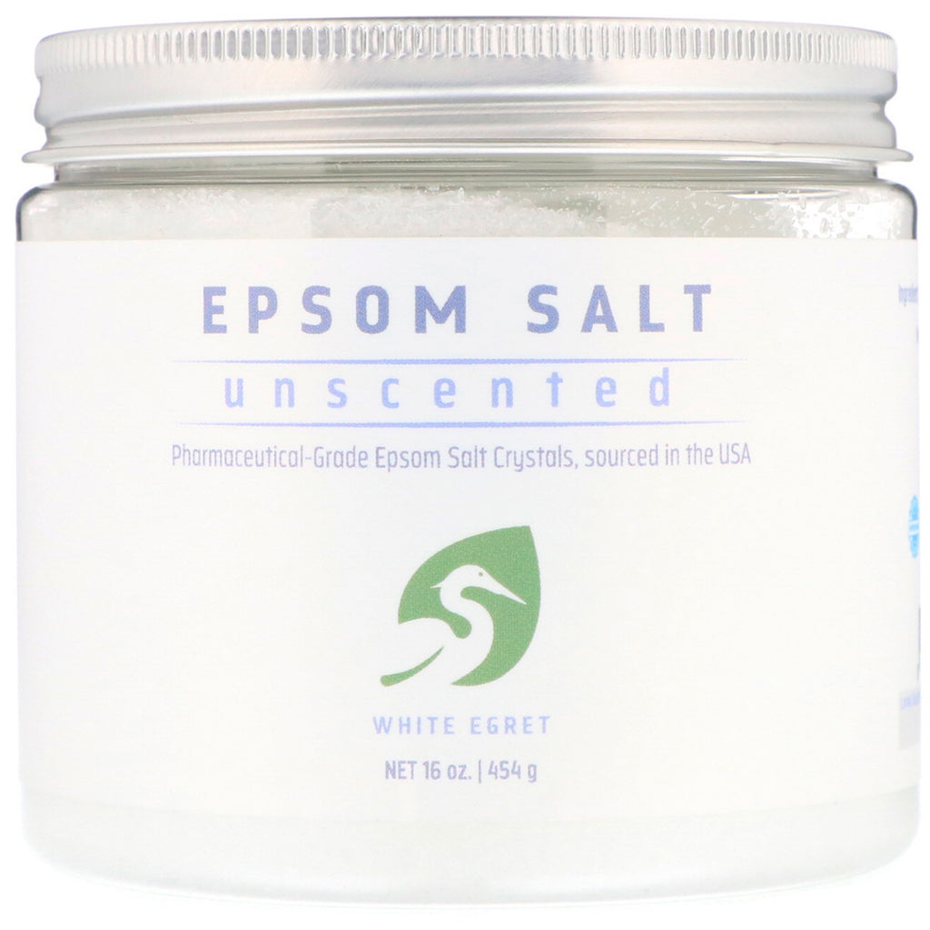 Cuidado personal de garceta blanca, sal de Epsom, sin perfume, 16 oz (454 g)