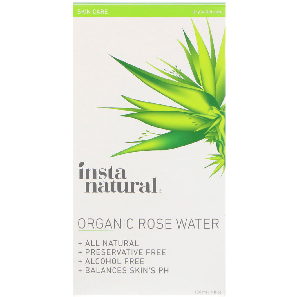 InstaNatural, Agua de rosas, tónico sin alcohol para pieles sensibles, 4 fl oz (120 ml)