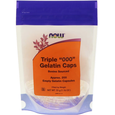 Now Foods, Cápsulas de gelatina triple "000", 200 cápsulas de gelatina vacías