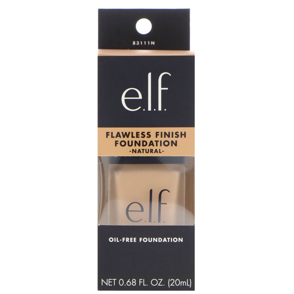 ELF Cosmetics, Flawless Finish Foundation, Oliefri, Naturlig, 0,68 fl oz (20 ml)