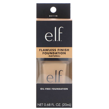 ELF Cosmetics, フローレス フィニッシュ ファンデーション、オイルフリー、ナチュラル、0.68 液量オンス (20 ml)