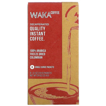 Café Waka, café instantáneo 100 % arábica, colombiano liofilizado, tostado medio, descafeinado, 8 paquetes, 0,1 oz (2,8 g) cada uno