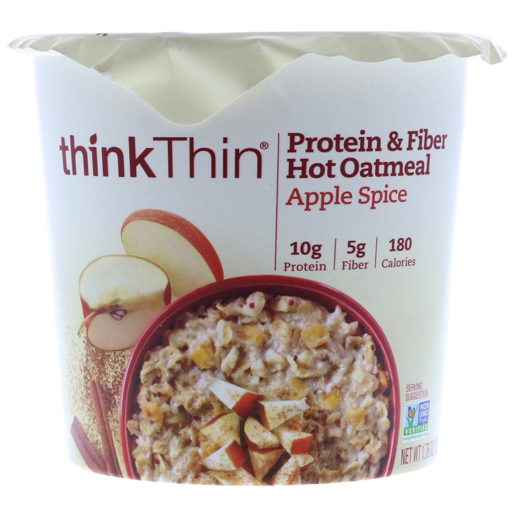 ThinkThin, Protein & Fiber Hot Oatmeal, Apple Spice, 1.76 oz (50 g)