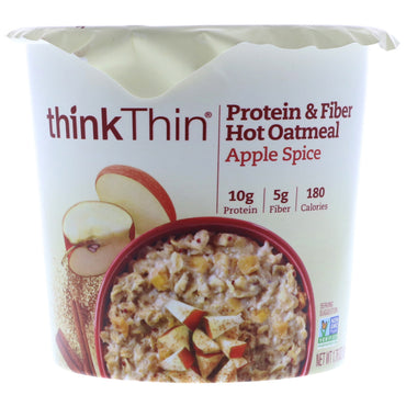 ThinkThin, Avena caliente con proteínas y fibra, especias de manzana, 50 g (1,76 oz)