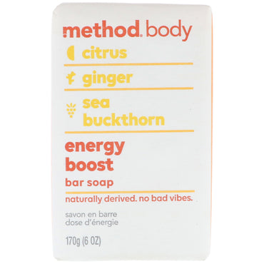 Method, Cuerpo, Jabón en barra, Aumento de energía, 6 oz (170 g)
