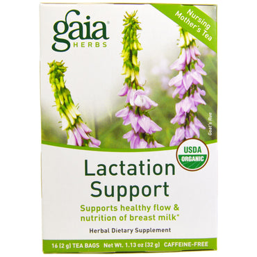 Gaia Herbs, Apoyo a la lactancia, Sin cafeína, 16 bolsitas de té, 32 g (1,13 oz)