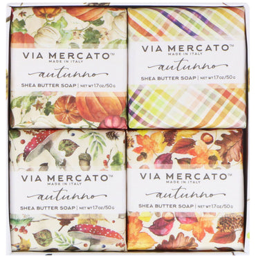 European Soaps, LLC, Via Mercato, Autumno, Ensemble de savons au beurre de karité, 4 savons, 50 g chacun