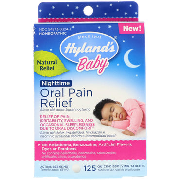 Hyland's, Baby, Oral Pain Relief, Nighttime, 125 Quick-Dissolving Tablets