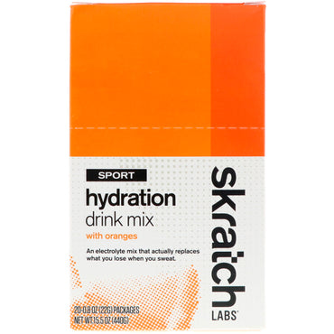 SKRATCH LABS, Sport Hydration Drink Mix, Appelsiner, 20 pakker, 0,8 oz (22 g) hver
