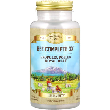 Premier One, Bee Complete 3X, Propolis, Pollen, Royal Jelly, 90 Capsules
