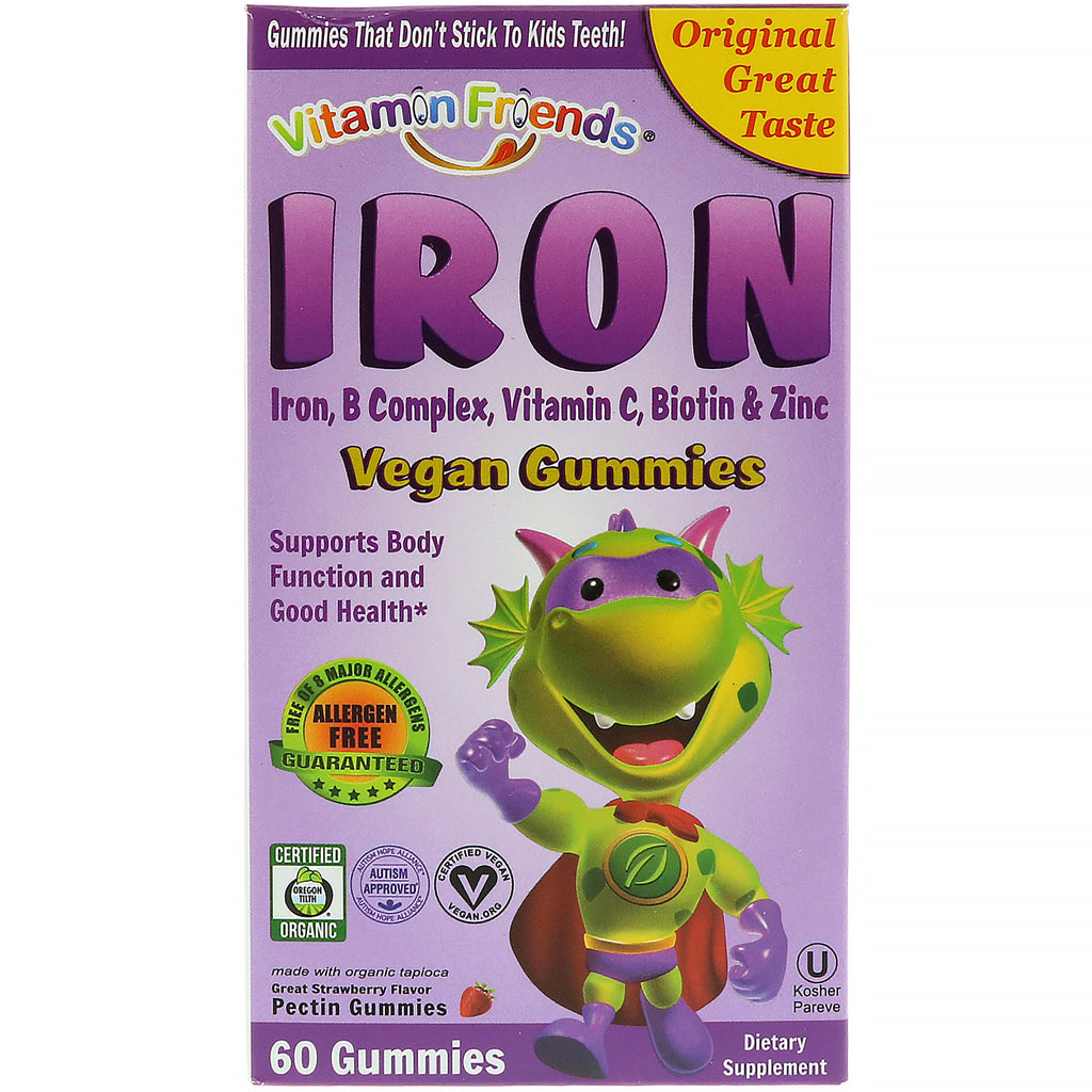 Vitamin Friends, Iron Vegan Gummies, Strawberry, 60 Pectin Gummies
