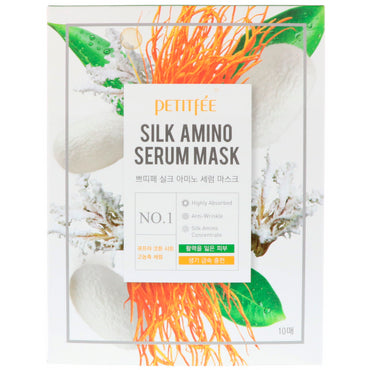 Petitfee, Máscara Silk Amino Serum, 10 Máscaras, 25 g Cada