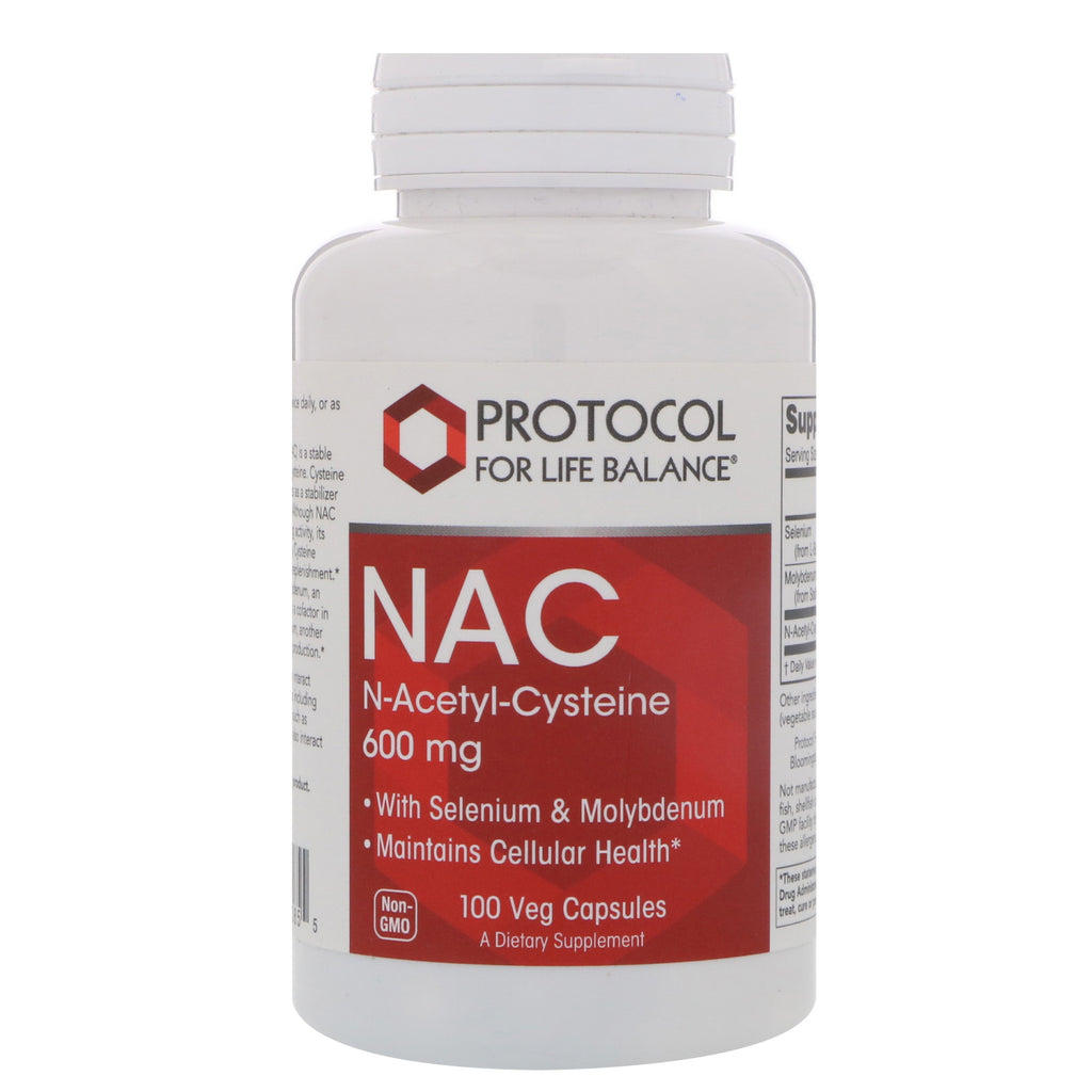 פרוטוקול לאיזון חיים, NAC N-Acetyl-Cysteine, 600 מ"ג, 100 כמוסות ירקות