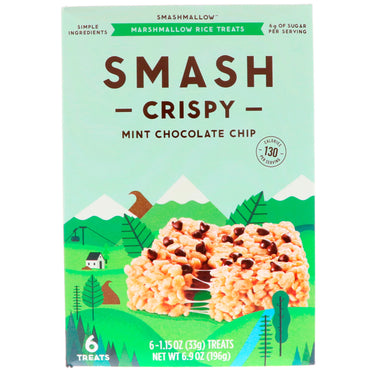 SmashMallow, Smash Crispy, Mint Chocolate Chip, 6 Treats, 1.15 oz (33 g) Each