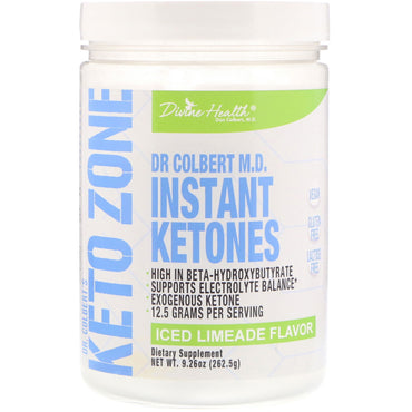 Divine Health, Dr. Colbert's Keto Zone, Instant Ketones, Ice Limeade Flavor, 9,26 oz (262,5 g)