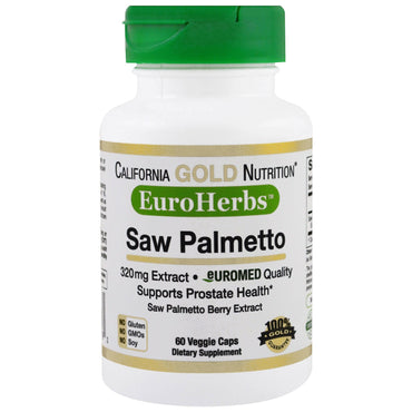 California Gold Nutrition, extracto de palma enana americana, EuroHerbs, 320 mg, 60 cápsulas vegetales