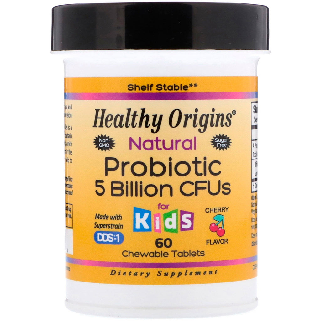 Zdrowe pochodzenie, Naturalny probiotyk, dla dzieci, o smaku wiśniowym, 5 miliardów CFU, 60 tabletek do żucia