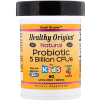 Healthy Origins, probiótico natural, para niños, sabor a cereza, 5 mil millones de UFC, 60 tabletas masticables