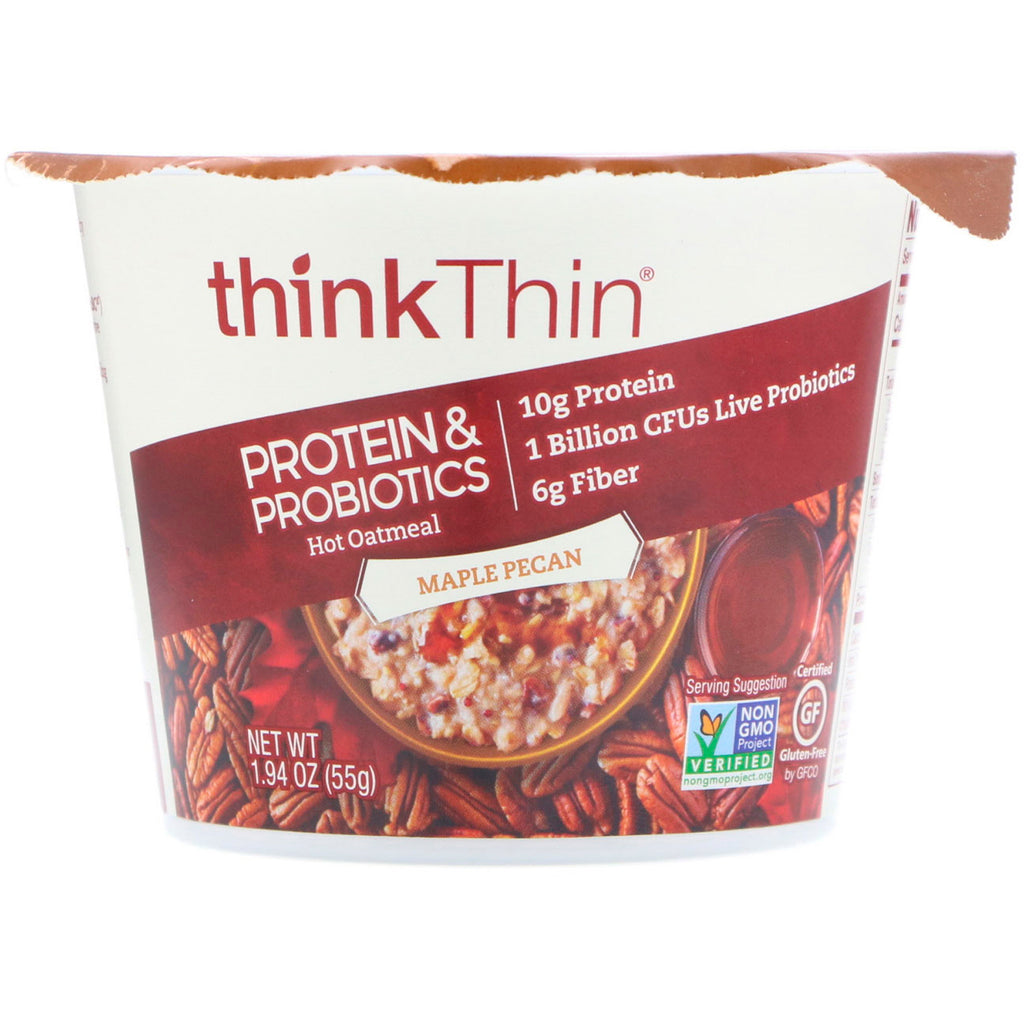 ThinkThin, Protein & Probiotics Hot Oatmeal, Maple Pecan, 1.94 oz (55 g)