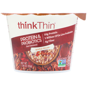 ThinkThin, Aveia Quente de Proteínas e Probióticos, Nozes de Bordo, 55 g (1,94 oz)