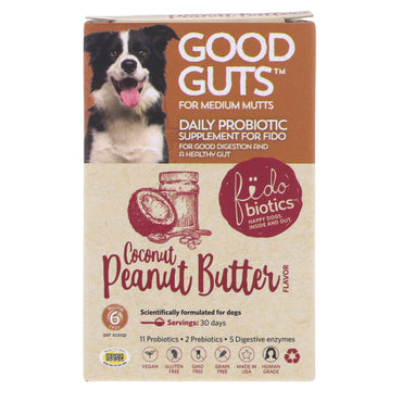 Fidobiotics, Good Guts, Daily Probiotic, For Medium Mutts, Coconut Peanut Butter, 6 Billion CFU, 1 oz (30 g)