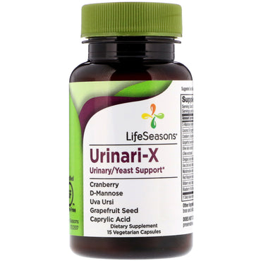 Lifeseasons, urinari-x ขับปัสสาวะ/ยีสต์, แคปซูลมังสวิรัติ 15 แคปซูล